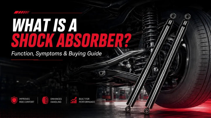What is a shock absorber article cover showing rear suspension, shock absorbers, tire, and vehicle damping guide.
