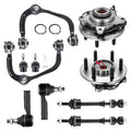 10pc Front Wheel Hub Upper Control Arms Tie Rods Ball Joints for Ford F-150 Mark LT 4WD