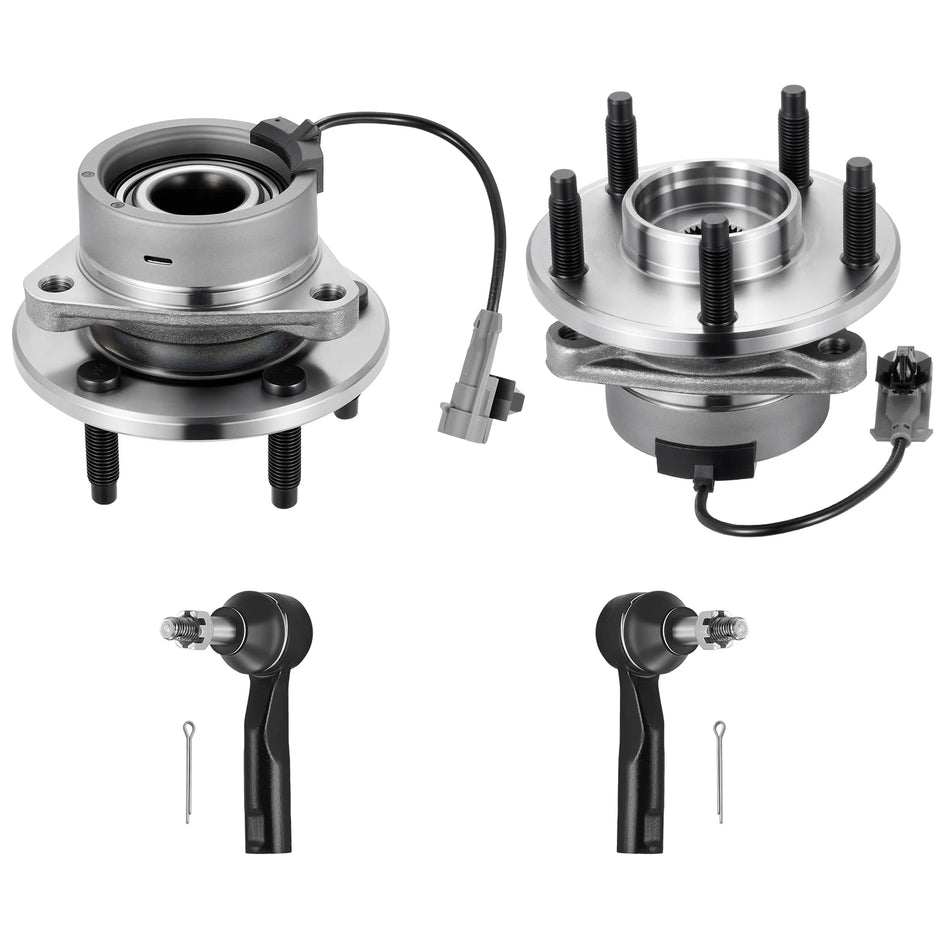4pc Front Wheel Hub Bearing & Outer Tie Rod Kit for Chevy Cobalt HHR Pontiac G5 Saturn Ion