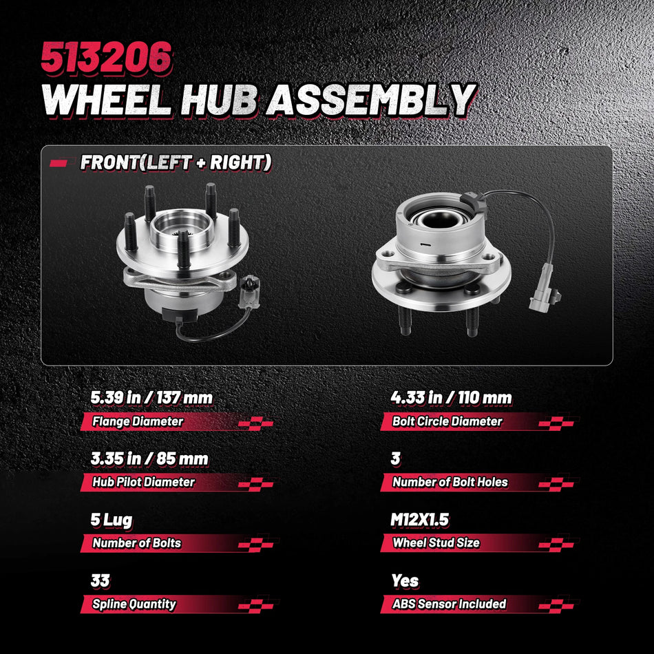 4pc Front Wheel Hub Bearing & Outer Tie Rod Kit for Chevy Cobalt HHR Pontiac G5 Saturn Ion