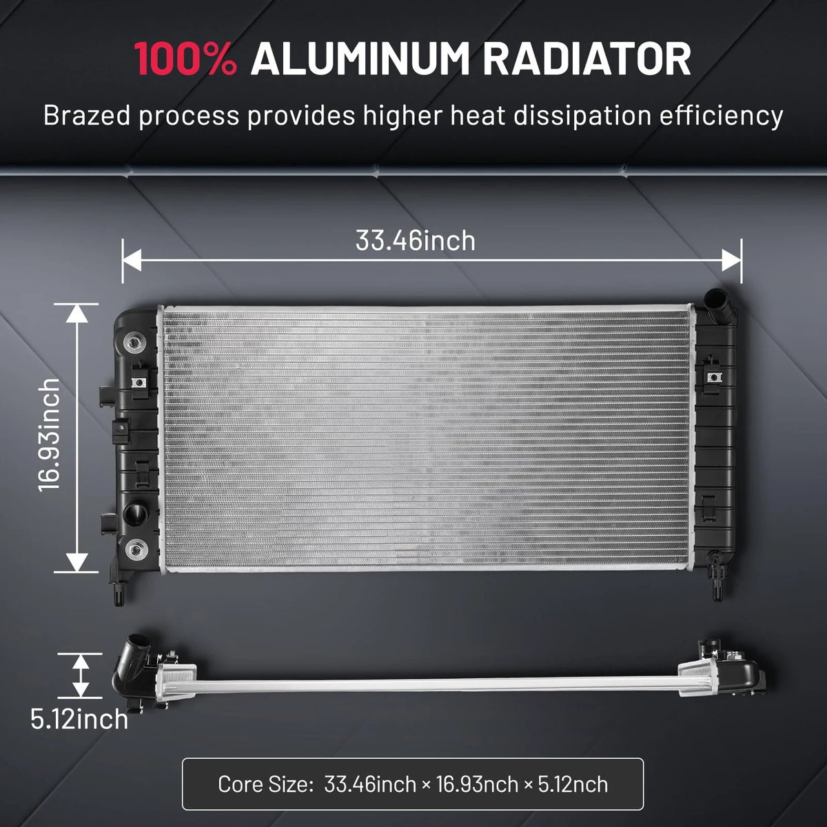 CU2827 radiator core and mounting layout for Chevy Impala
