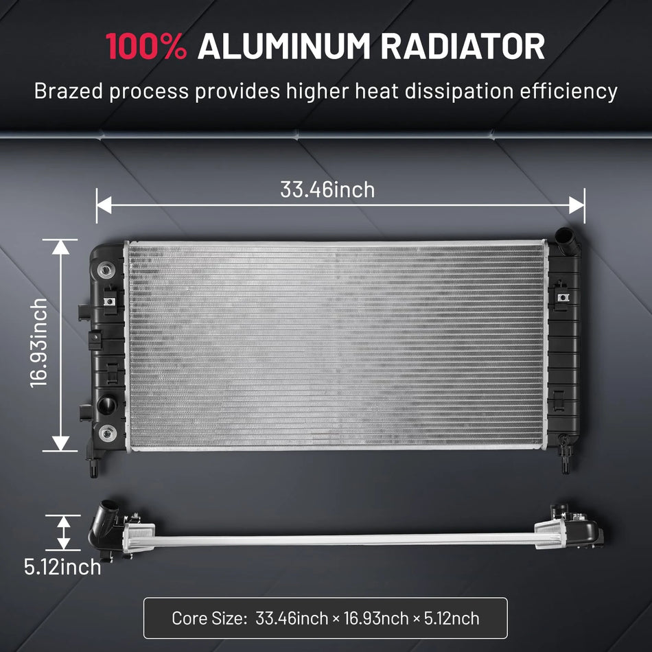 CU2827 radiator core and mounting layout for Chevy Impala