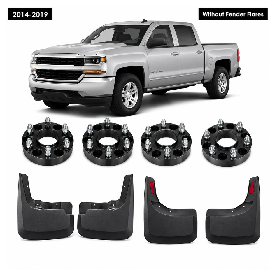 2014-2019 Chevy Silverado 1500 Wheel Spacer & Mud Flap Package, Without Fender Flares, 1.5 Inch