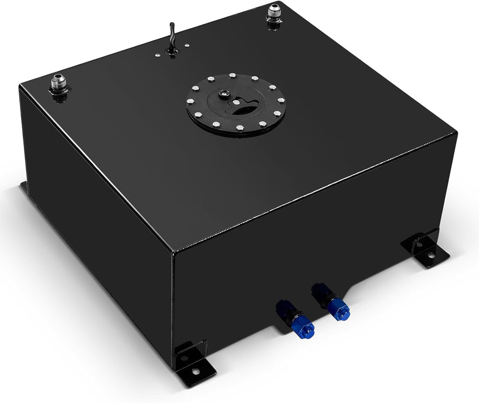 BDFHYK 12 Gallon Fuel Cell Gas Tank Aluminum Polished Black with Level Sender 19.9" (L) x 18" (W) x 9.05" (H) Racing Street Drift Strip Fuel Tank Fuel Cap