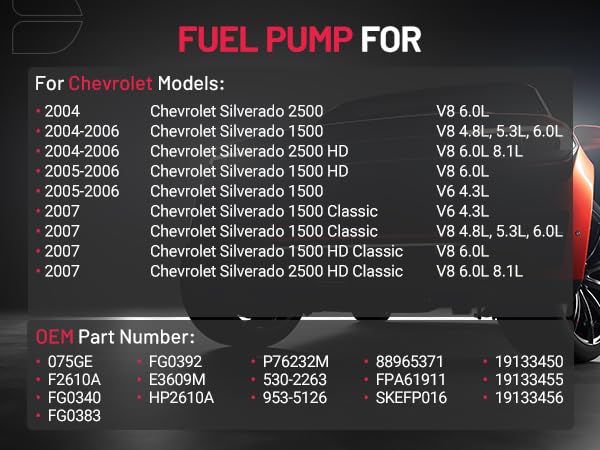 Electric Fuel Pump Assembly with Pressure Sensor E3609M Compatible for Chevrolet Silverado 1500 2500 GMC Sierra 1500 2500 V6 4.3L V8 5.3L 6.0L 8.1L
