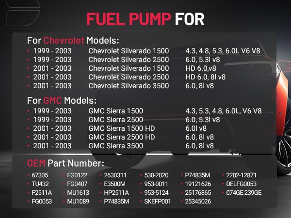 Fuel Pump Module Assembly E3500M Compatible with 1999-2004 Chevy Pickup Silverado GMC Sierra 4.3L 4.8L 5.3L 6.0L 8.1L w/sending unit fuel pressure sensor