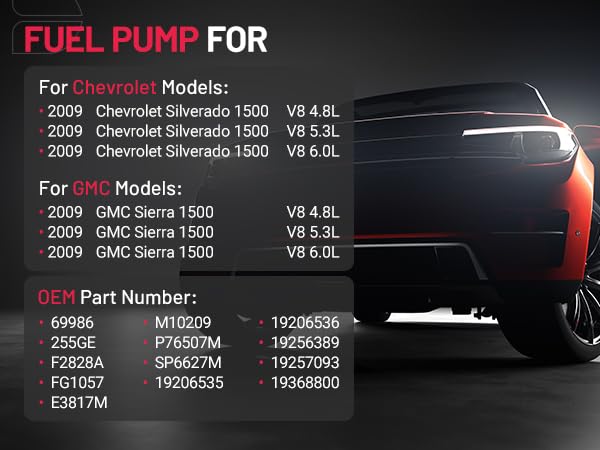 Electric Fuel Pump Assembly with Pressure Sensor E3817M Compatible with 2009 Chevrolet Silverado 1500 Gmc Sierra 1500 V8 4.8L 5.3L 6.0L