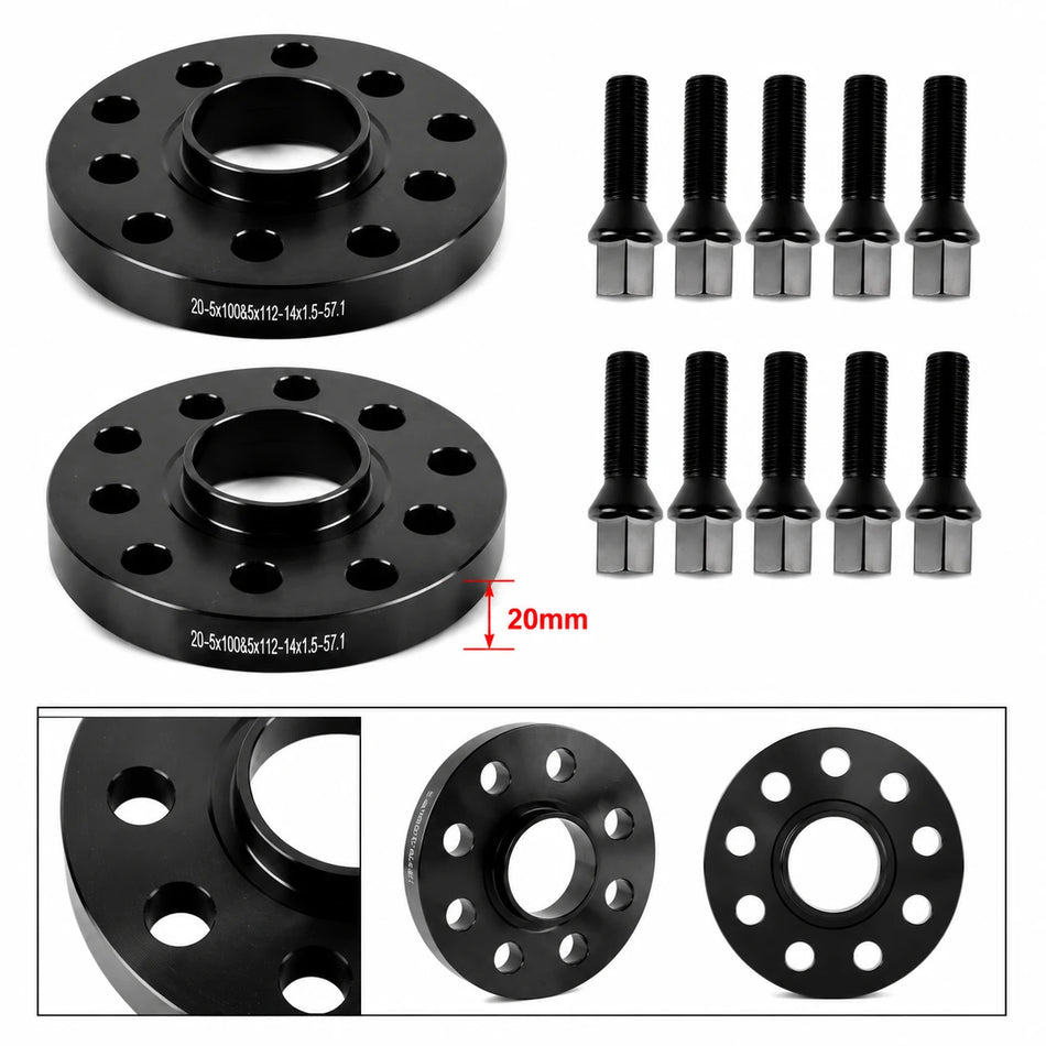 5x100 to 5x112 Hubcentric Wheel Adapters 20mm for Audi A4 A6 Volkswagen Jetta Beetle Golf, M14x1.5 Studs, 57.1mm Hub Bore, Set of 2