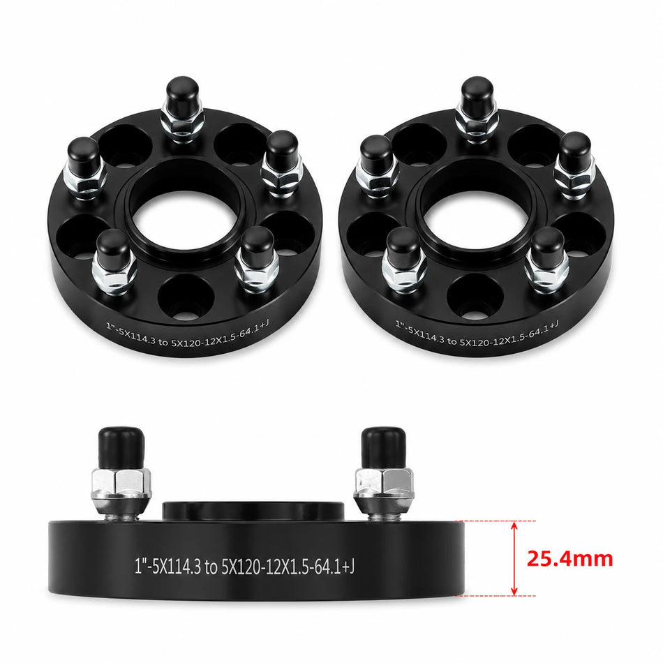 5x114.3 to 5x120 Hubcentric Wheel Adapters 1 Inch for Honda Odyssey Pilot Acura MDX CL, M12x1.5 Studs, 64.1mm Hub Bore, Set of 2