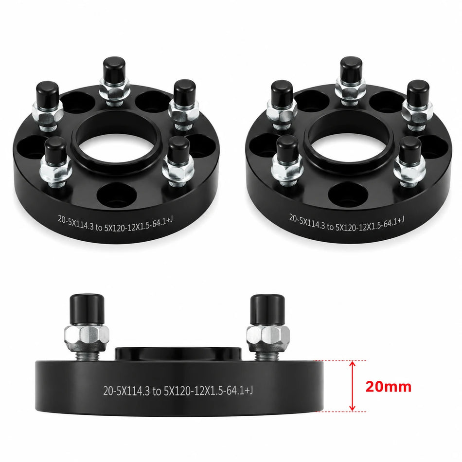 5x114.3 to 5x120 Hubcentric Wheel Adapters 20mm for Honda Odyssey Pilot Acura MDX CL, M12x1.5 Studs, 64.1mm Hub Bore, Set of 2