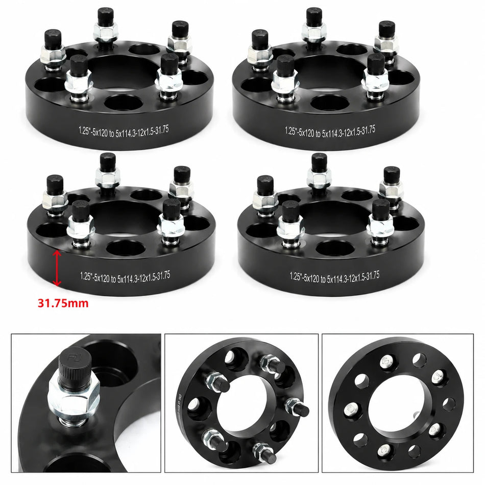 5x120 to 5x114.3 Wheel Adapters 1.25 Inch for Chevy Camaro Buick Riviera GMC Jimmy, M12x1.5 Studs, 74mm Hub Bore, Set of 4
