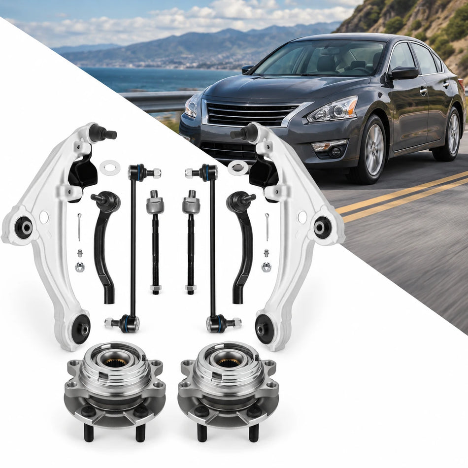 10pc Front Suspension Control Arms Wheel Hubs Tie Rods Kit for 2007-2012 Nissan Altima 2.5L