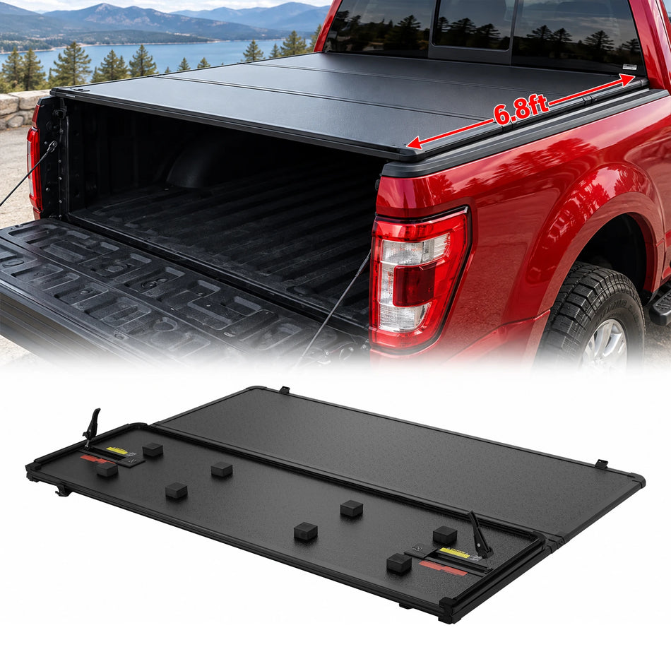 BDFHYK 6.8FT Hard 3-Fold Tonneau Cover for Ford F-250 F-350 Super Duty 1999-2025, Fits 81.9" Bed