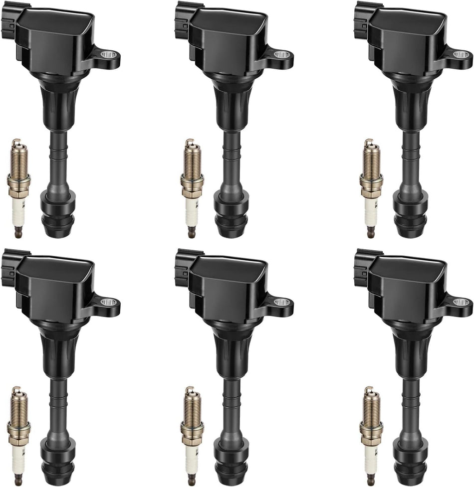 BDFHYK Set of 6 Ignition Coils pack UF401 & Iridium Spark Plugs NGK4469 Compatible with INFINITI FX35 G35 I35 M35 QX4 Nissan 350Z Altima Frontier 350Z 3.5L 4.0L V6 Replacement for C1439 22448-AL615
