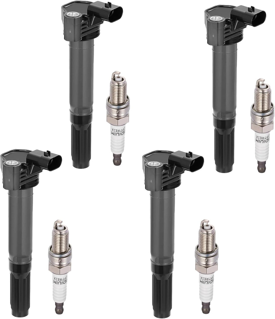 BDFHYK 4 Ignition Coil Pack UF649 and 4 Iridium Spark Plug 5308 Compatible with Fiat 500 2012-2017 1.4L l4 Coil for 5C1872 E1149 IC752 C-827 C1815