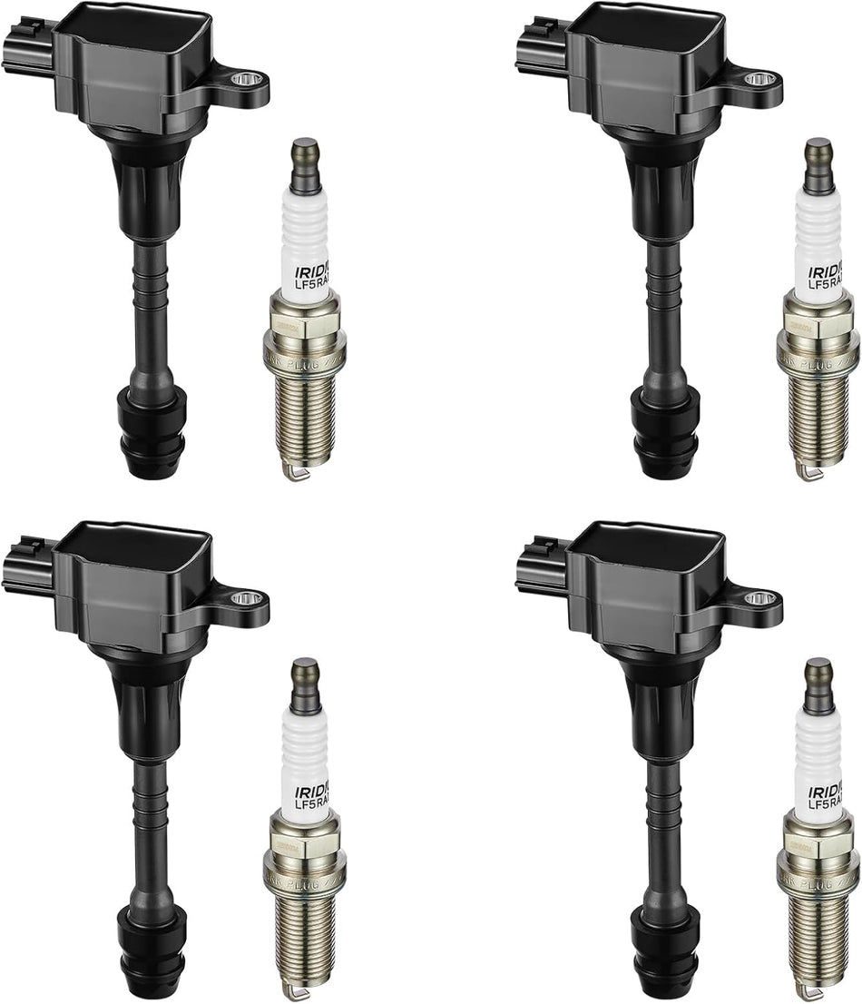 BDFHYK Ignition Coil Pack UF351 and Iridium Spark Plugs 4505 Compatible with Nissan Sentra 2002 2003 2004 2005 2006 1.8L L4 22448-6N015 22433-6N015 1884011051, Sets of 4