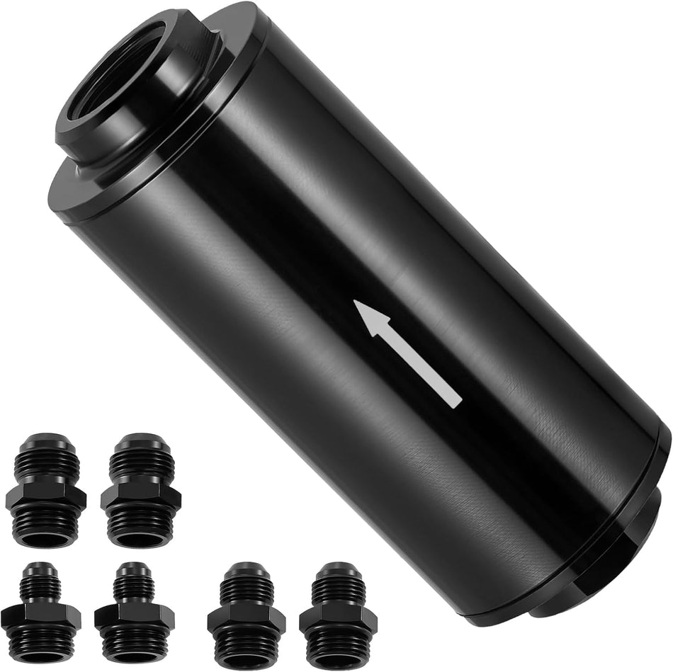 BDFHYK 100 Micron Inline Fuel Filter with 6AN 8AN 10AN Adapter, Universal 50MM Aluminum High Flow Fuel Filter for EFI, LS Engine, Diesel