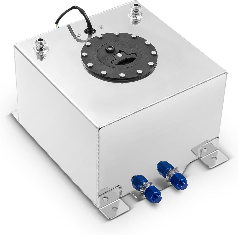 BDFHYK 5 Gallon Fuel Cell Gas Tank Aluminum Polished Sliver with Level Sender 12" (L) x 12" (W) x 8" (H) Racing Street Drift Strip Fuel Tank Fuel Cap