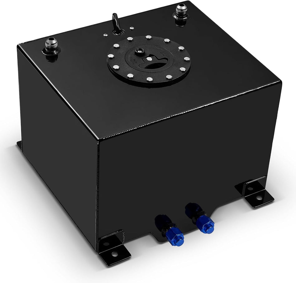 BDFHYK 8 Gallon Fuel Cell Gas Tank Aluminum Polished Black with Level Sender 15" (L) x 12.5" (W) x 10" (H) Racing Street Drift Strip Fuel Tank Fuel Cap