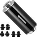 100 Micron Inline Fuel Filter with 6AN 8AN 10AN Adapter, Universal 50MM Aluminum High Flow Fuel Filter for EFI, LS Engine, Diesel Silver