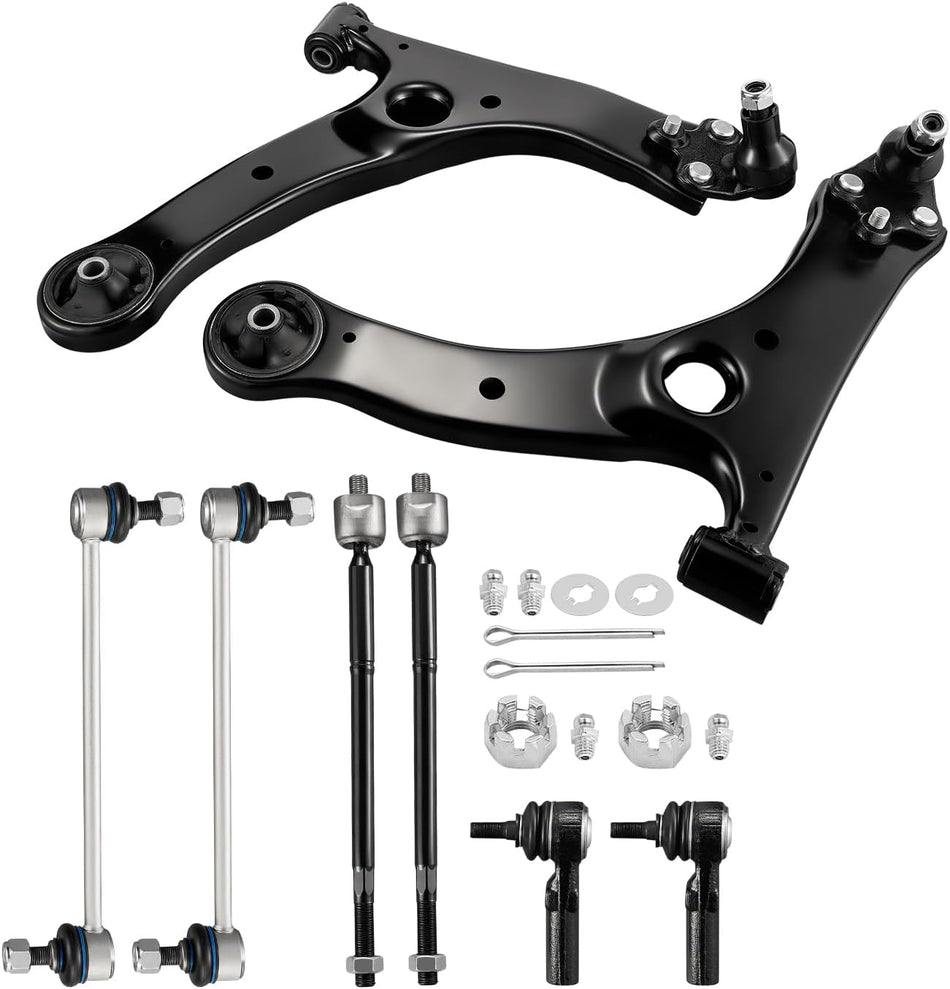 BDFHYK 10PCS Front Steering & Suspension Kit Control Arms with Tie Rod and Sway Bar Compatible with Toyota Corolla 2004-2018 Replace K623676, K623677