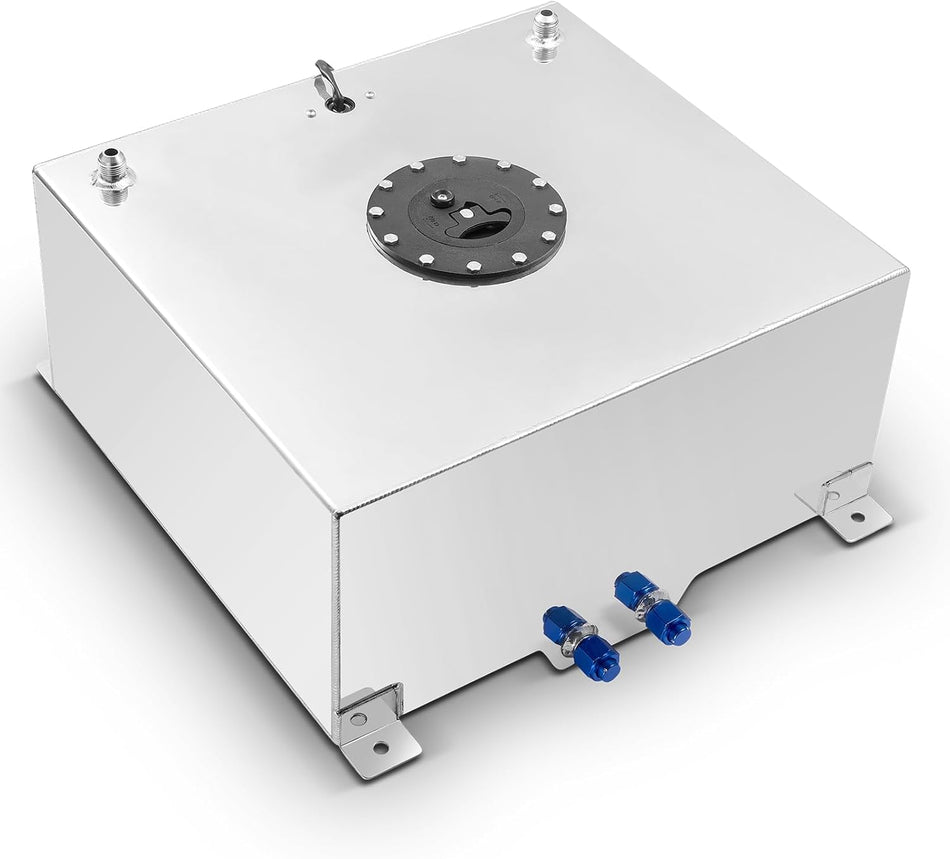 BDFHYK 12 Gallon Fuel Cell Gas Tank Aluminum Polished Sliver with Level Sender 19.9" (L) x 18" (W) x 9.05" (H) Racing Street Drift Strip Fuel Tank Fuel Cap