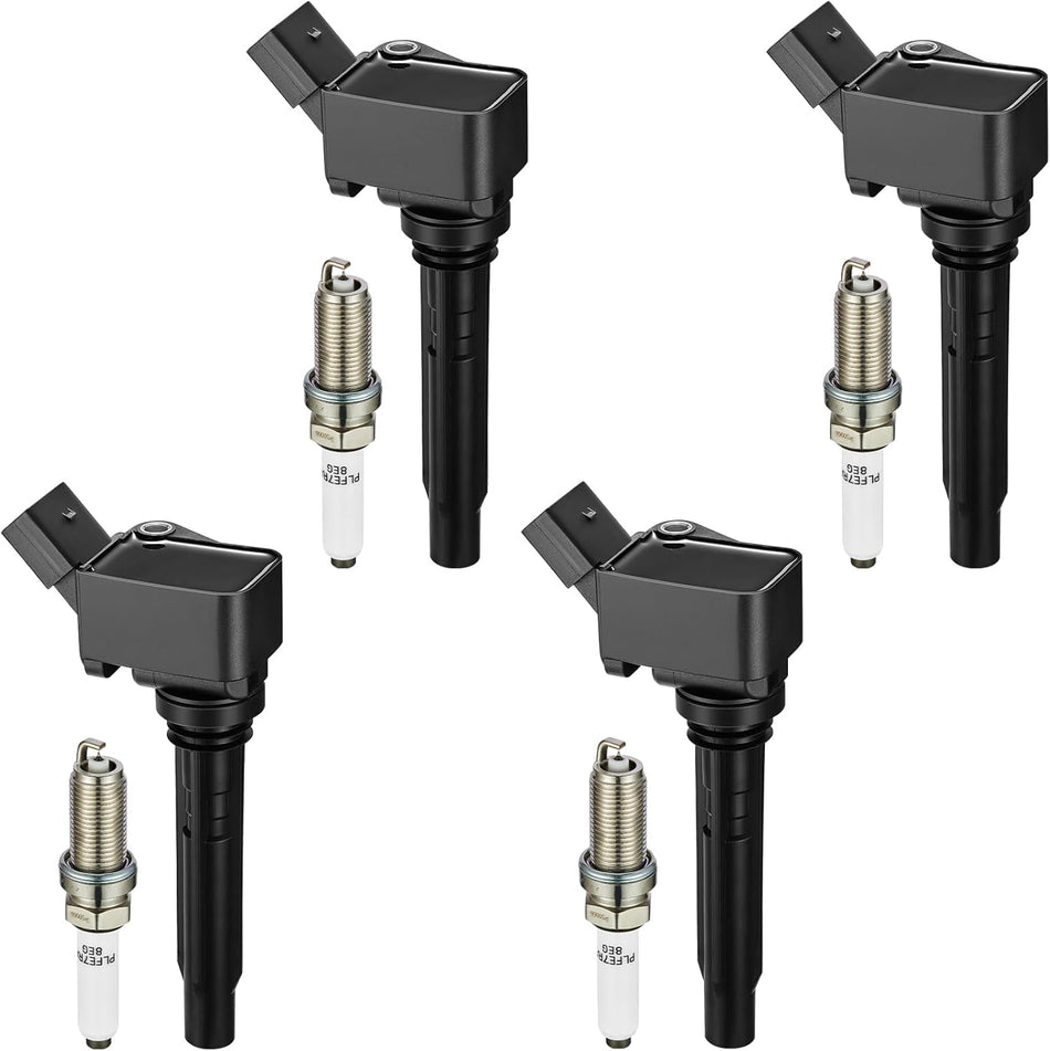 BDFHYK Ignition Coil Pack UF716 and Iridium Spark Plugs LFER7BHX Compatible with Audi A3 A4 A5 A6 Q5 Q7 S3 S4 TT Volkswagen Beetle Golf Passat Jetta 1.8L 2.0L L4 UF752 06K905601B Sets of 4