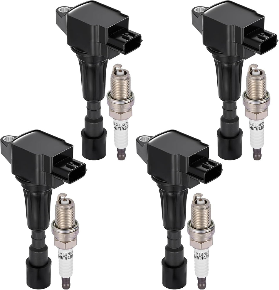 BDFHYK 4 Ignition Coil Pack UF655 and 4 Iridium Spark Plug 7090 Compatible with Mazda 2 2011-2014 1.5L L4 Coil for ZJ20-18-100A 48754 C1790