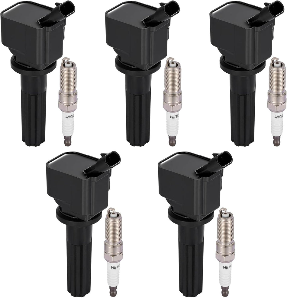 BDFHYK 5 Ignition Coil Pack UF497 and 5 Iridium Spark Plug 5019 Compatible with Chevrolet Colorado, Compatible with GMC Canyon, Compatible with Hummer H3 H3T 3.7L l5 Coil for 12596547 12612369
