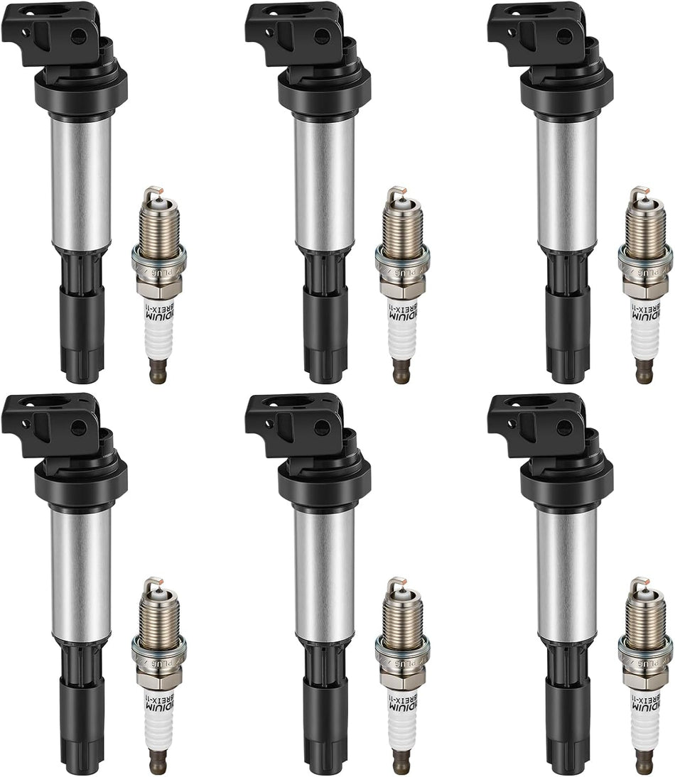 BDFHYK Ignition Coil Pack UF522 and Iridium Spark Plugs 7092 Compatible with BMW 320i 325Ci 325i 325xi 330Ci 330i 330xi 525i 530i 760i 760Li M3 X3 X5 Z3 Z4 2.2L 2.5L 3.0L 3.2L 6.0L L6 V12,Set of 6