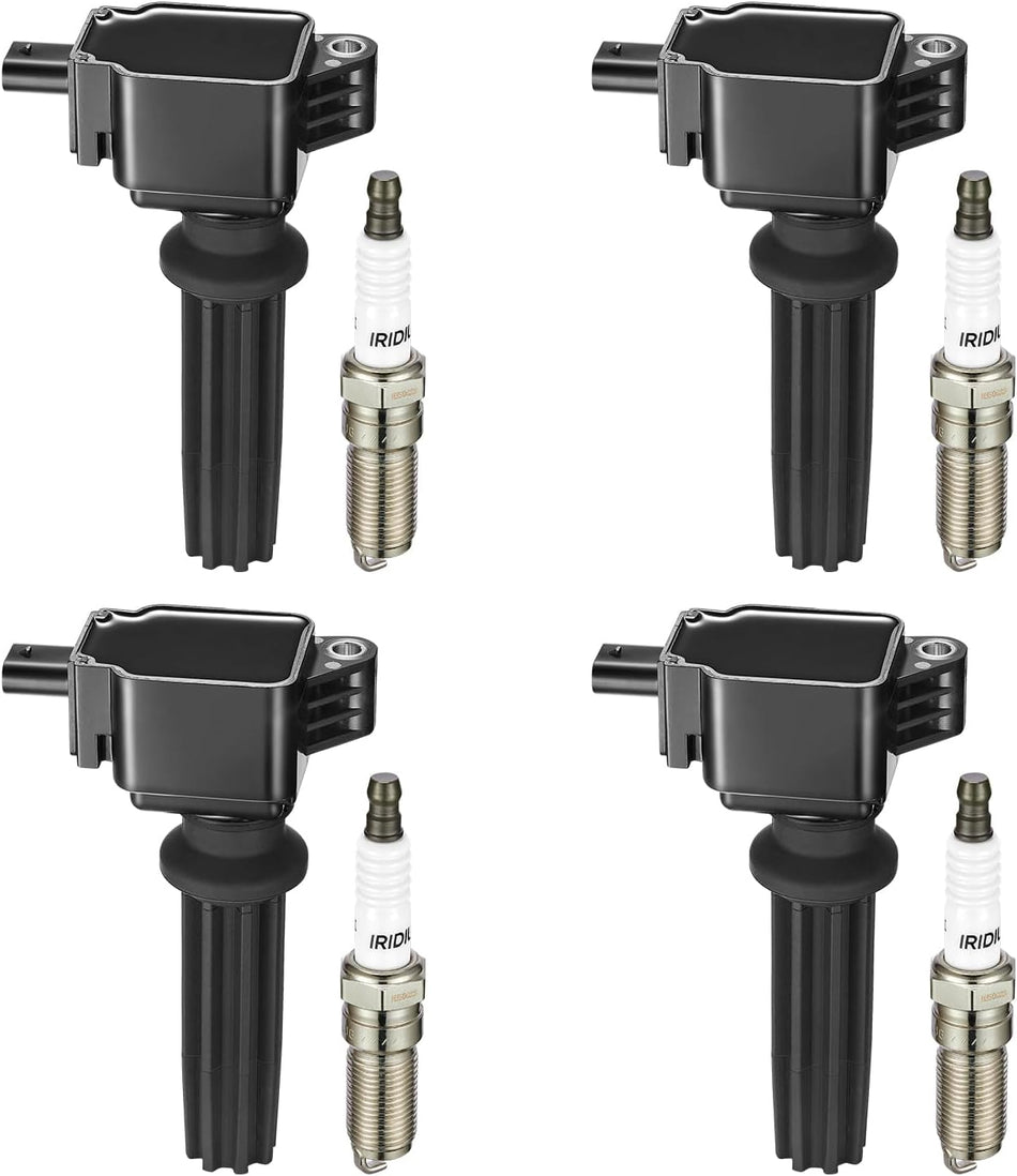 BDFHYK Ignition Coil Pack UF670 and Iridium Spark Plugs LTR6BHX Compatible with Lincoln MKC MKT MKZ Edge Escape Explorer Focus Fusion Mustang, Jaguar XE XF Land Rover LR2 2.0L 2.3L L4 EV,Sets of 4