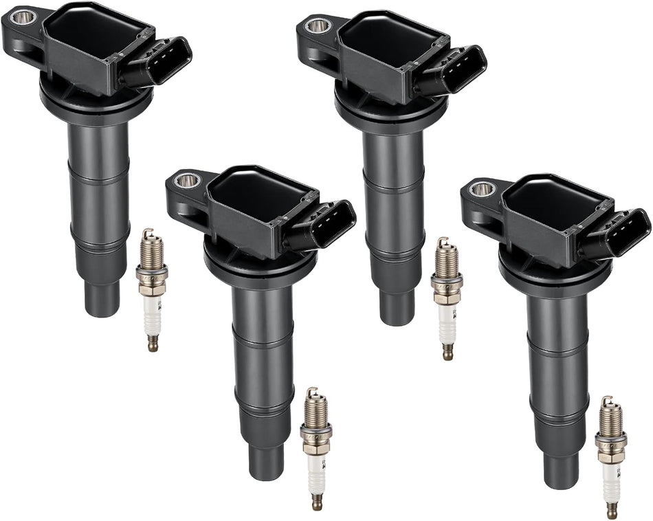 BDFHYK Ignition Coil UF333 & Spark Plug 7092 Compatible with Toyota Scion TC Camry Corolla Highlander Matrix RAV4 Solara Lexus HS250h Scion xB tC Pontiac Vibe 2.4L L4, Set of 4