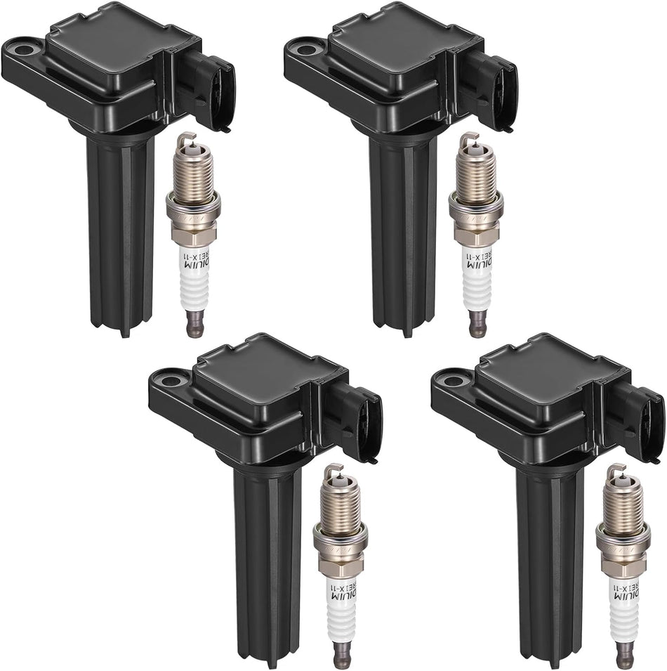 BDFHYK 4 Ignition Coil Pack UF526 and 4 Iridium Spark Plug 7092 Compatible with Saab 2003-2011 9-3, 2010-2011 9-3X 2.0L l4 Coil for DG457 DG472