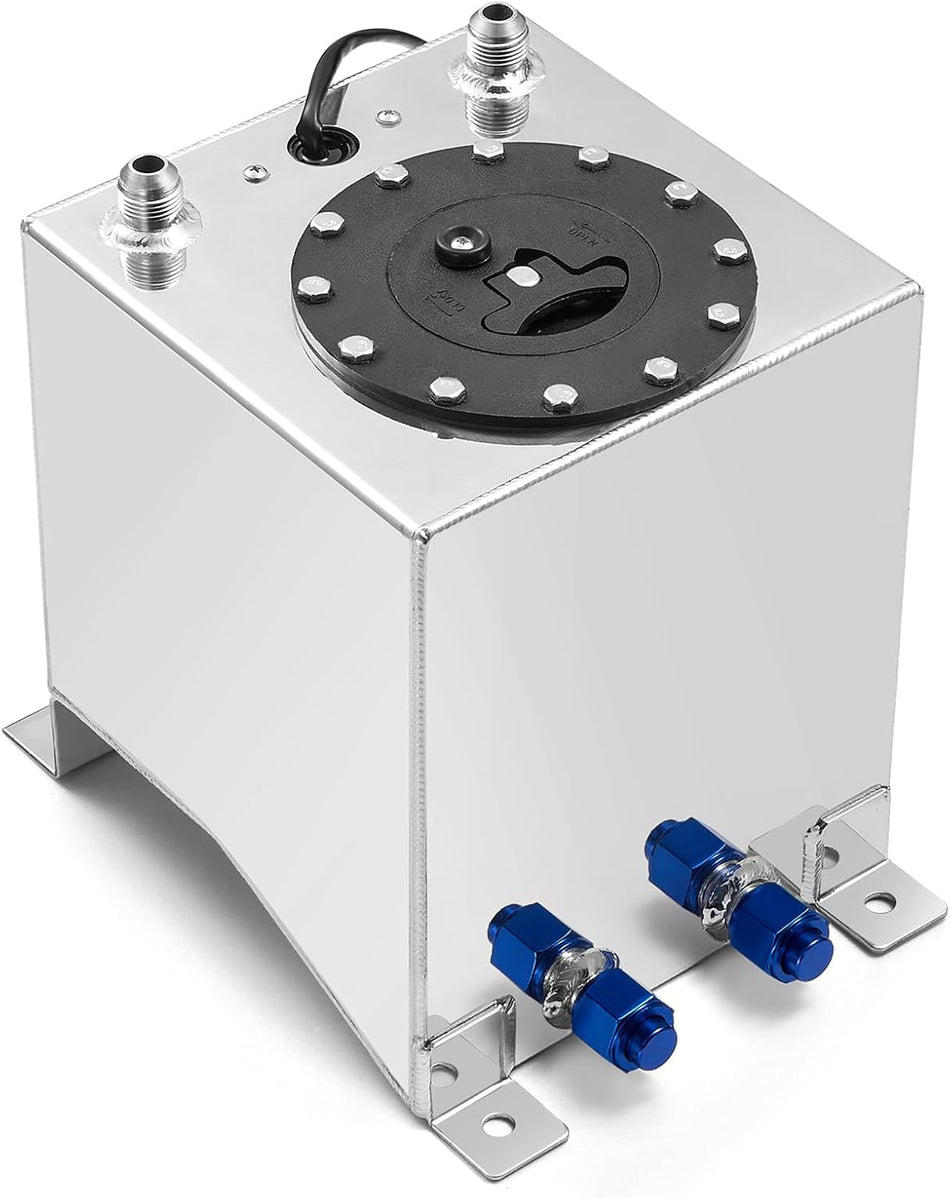 BDFHYK 2.5 Gallon Fuel Cell Gas Tank Aluminum Polished Sliver with Level Sender 8" (L) x 8.25" (W) x 10" (H) Racing Street Drift Strip Fuel Tank Fuel Cap