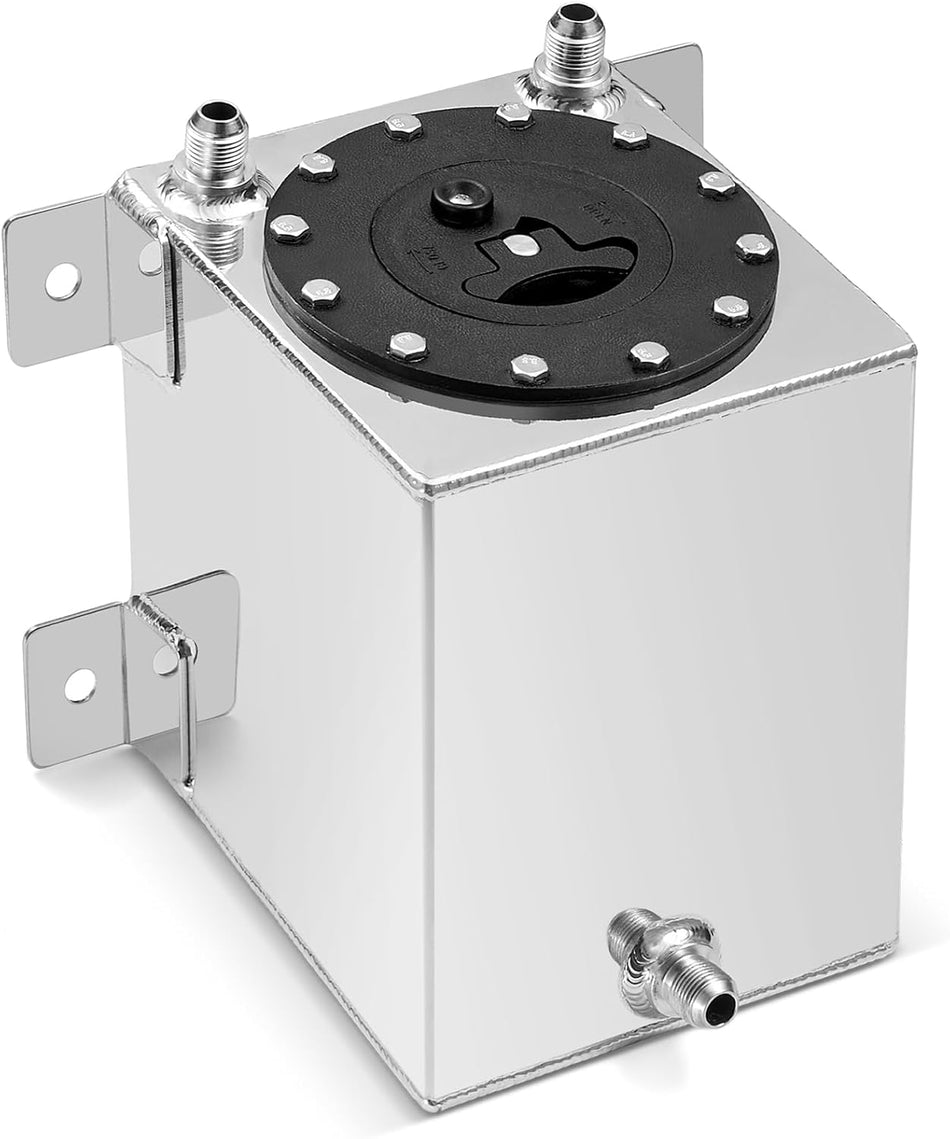 BDFHYK 1 Gallon Fuel Cell Gas Tank Aluminum Polished Sliver with Level Sender 7" (L) x 6.75" (W) x 8" (H) Racing Street Drift Strip Fuel Tank Fuel Cap