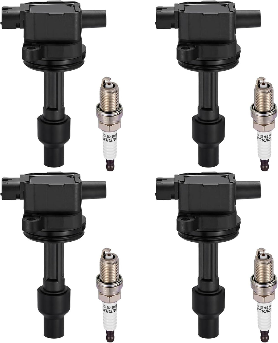 BDFHYK 4 Ignition Coil Pack UF365 and 4 Iridium Spark Plug 7092 Compatible with Volvo 2000-2004 S40 1.9L l4, 2000-2004 V40 1.9L l4 Coil for 5C1317 C724 CUF365 5076 GN10422