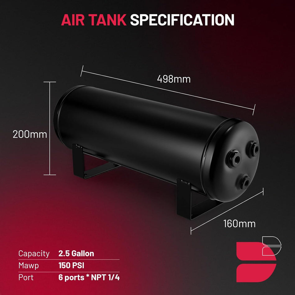 BDFHYK 2.5 Gallon Air Tank,6 Ports with 1/4-Inch NPT Thread,150 PSI Rated for Air Suspension System,Air Brake System,Tire Inflation,and Truck & Train Horns