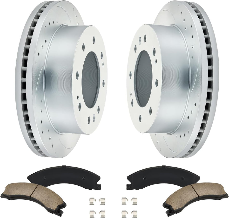 BDFHYK Front Brake Kit Compatible with GMC Sierra 2500 HD 11-19, Compatible with Chevrolet Silverado 2500 HD 11-19, Drilled Slotted Brakes Rotors and Ceramic Brake Pads, Replace S-55191, D-1411