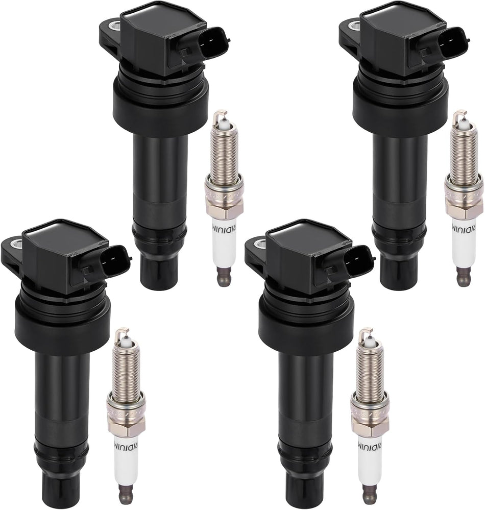 BDFHYK 4 Ignition Coil Pack UF707 and 4 Iridium Spark Plug 93655 Compatible with Hyundai Veloster 2014-2015,Compatible with Kia Forte Koup Forte5 2014-2015 1.6L L4 Coil for GN10683 273012B110