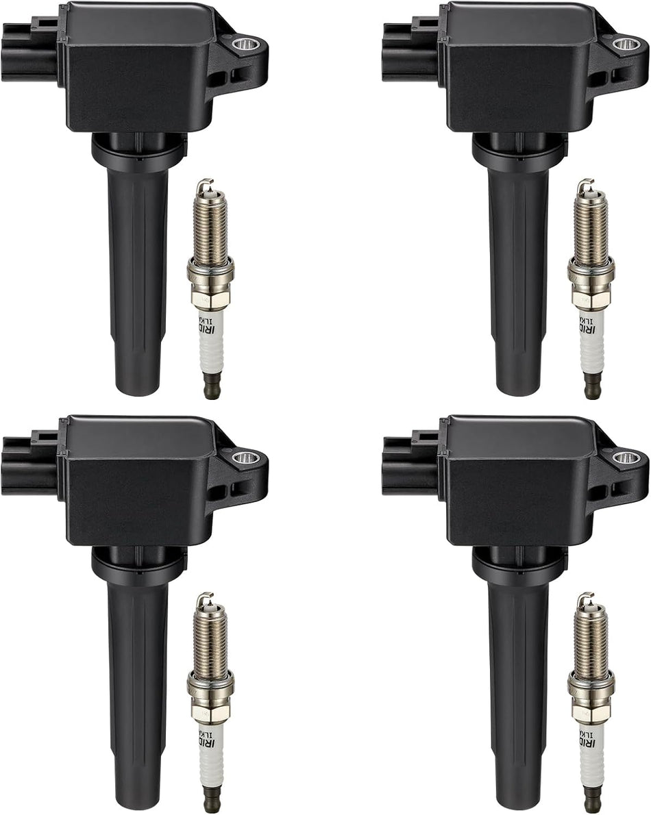BDFHYK Ignition Coils UF656 and Iridium Spark Plug 93501 Compatible with Mazda 3 Sport 6 CX-3 CX-5 CX-9 MX-5 Miata l4 2.0L 2.5L Replaces GN10625 C-857 LKAR7BIX-11S C1837 5C1894 PE0118100A Set of 4