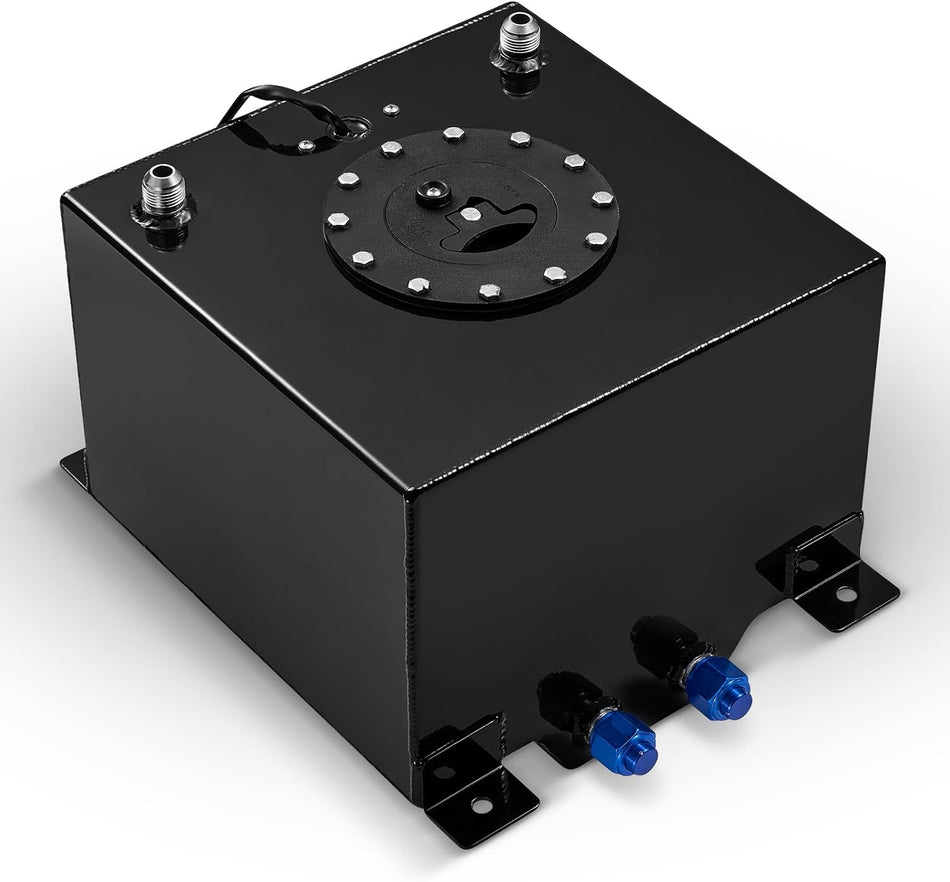 BDFHYK 5 Gallon Fuel Cell Gas Tank Aluminum Polished Black with Level Sender 12" (L) x 12" (W) x 8" (H) Racing Street Drift Strip Fuel Tank Fuel Cap