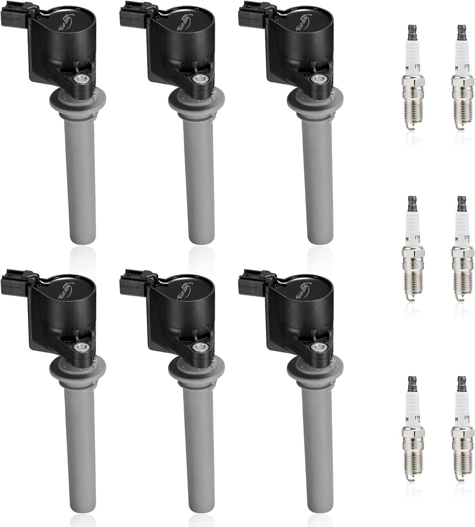 BDFHYK Ignition Coil DG513 DG500 & Spark Plug SP493 FD502 Compatible with Mazda Tribute,Compatible with Mercury Mariner Montego Sabler,Import Material, 6 Sets