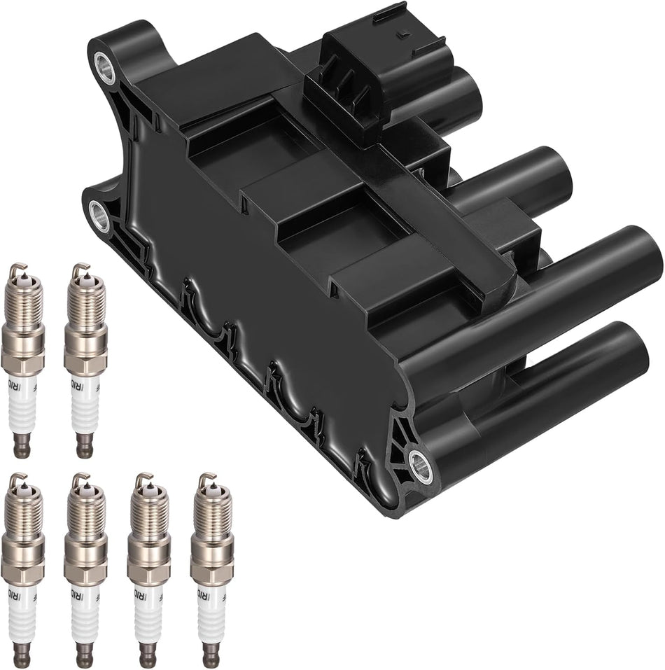 BDFHYK 1 Ignition Coil Pack DG485 and 6 Iridium Spark Plug 3689 Compatible with Ford 01-04 Ranger,01-06Taurus; Compatible with Mazda 2001 B3000; Mercury 2001 03-05 Sable Coil for FD498 1F2Z-12029-AC