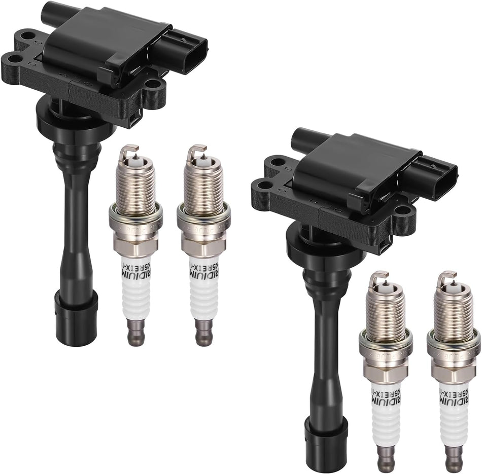 BDFHYK 2 Ignition Coil Pack UF295 and 4 Iridium Spark Plug 96457 Compatible with Chrysler Sebring, Compatible with Dodge Stratus, Eclipse Galant Lancer Mirage Outlander Coil for GN10191