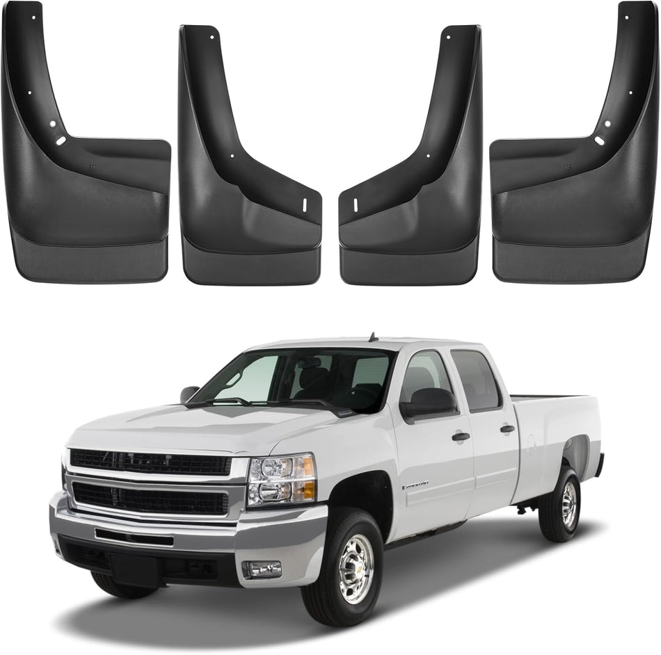 BDFHYK Mud Flaps Splash Guards Mudguards Mudflaps Compatible with Silverado Avalanche Suburban Yukon (2002-2006), Sierra 1500 (1999-2007) with Fender Flares, 4PCS Front & Rear Side