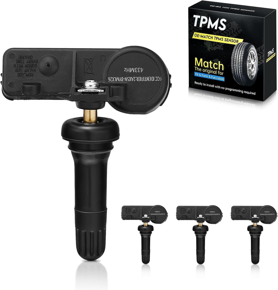 BDFHYK 4PCS TPMS Sensor 433MHz Programmed Tire Pressure Sensor Compatible with Jeep Wrangler Grand Cherokee Chrysler Dodge RAM Maserati QX30 Fiat OE# 68142397AA 56029398AB 68241067AA 68241067AB