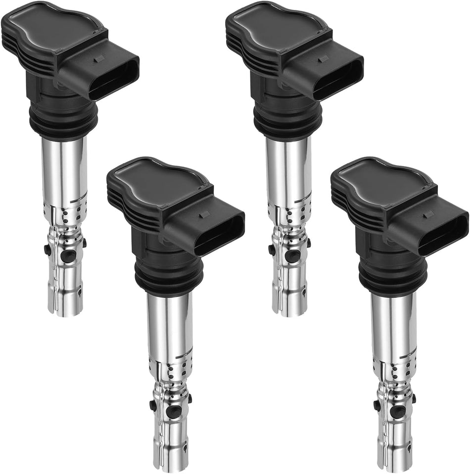 BDFHYK Ignition Coil Packs Compatible with VW Beetle Golf Jetta Passat, Compatible with Audi A3 A4 A6 S3 TT Allroad Quattro, Ibiza Leon Toledo 1.8L 2.7L L4 V6, Coil for UF411 C1394 Set of 4
