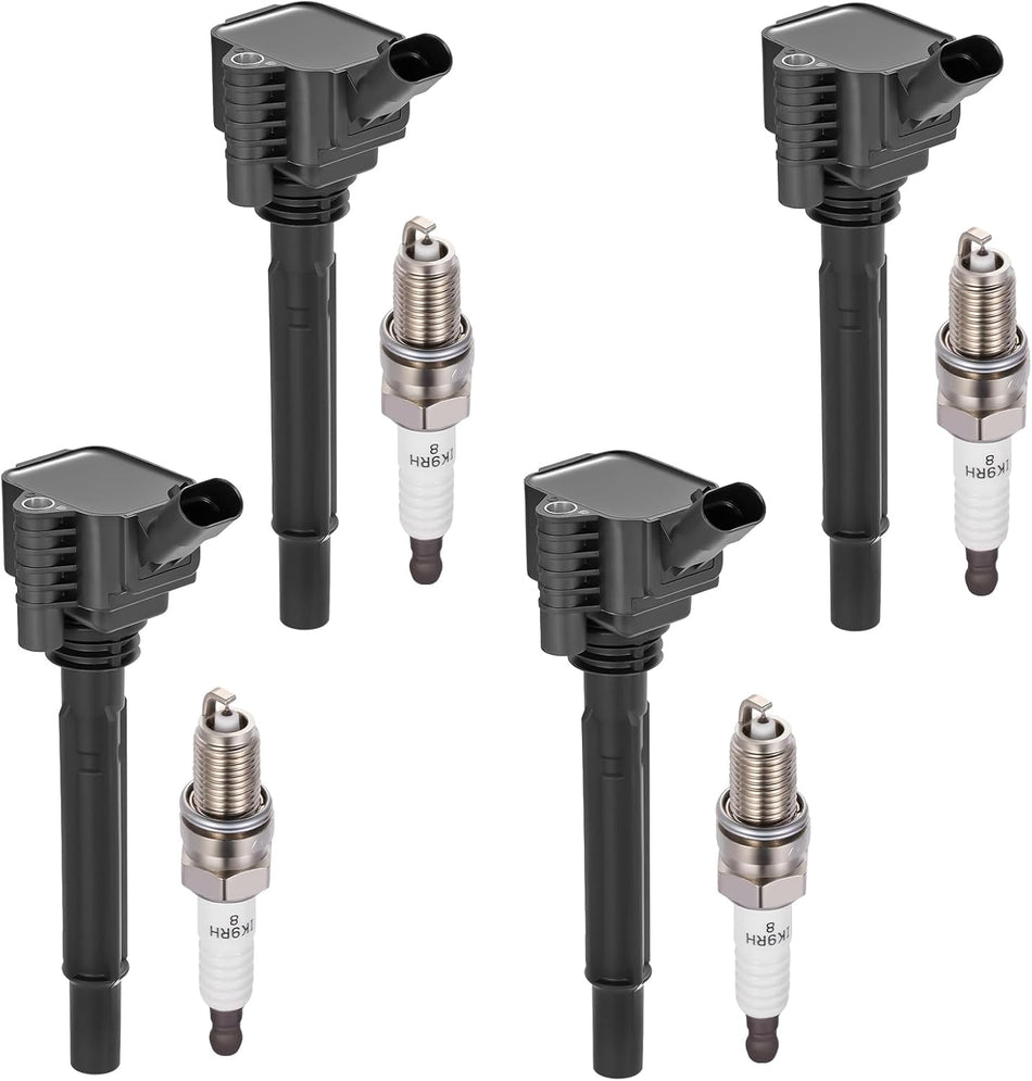 BDFHYK 4 Ignition Coil Pack UF673 and 4 Iridium Spark Plug 93618 Compatible with Fiat 2012-2017 500 1.4L l4,Compatible with Dodge 2013-2016 Dart 1.4L l4 Coil for C1828 68081914AA