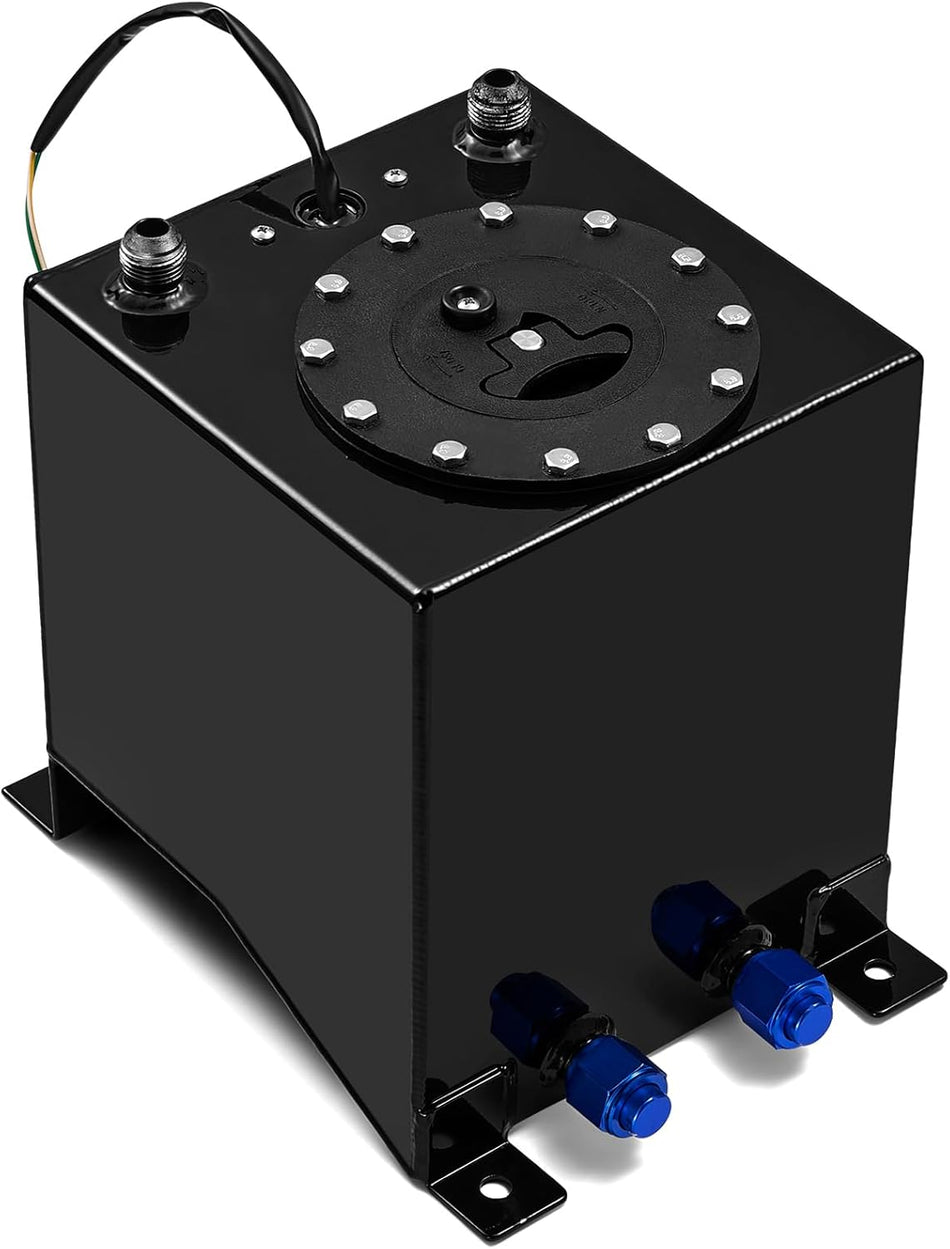 BDFHYK 2.5 Gallon Fuel Cell Gas Tank Aluminum Polished Black with Level Sender 8" (L) x 8.25" (W) x 10" (H) Racing Street Drift Strip Fuel Tank Fuel Cap