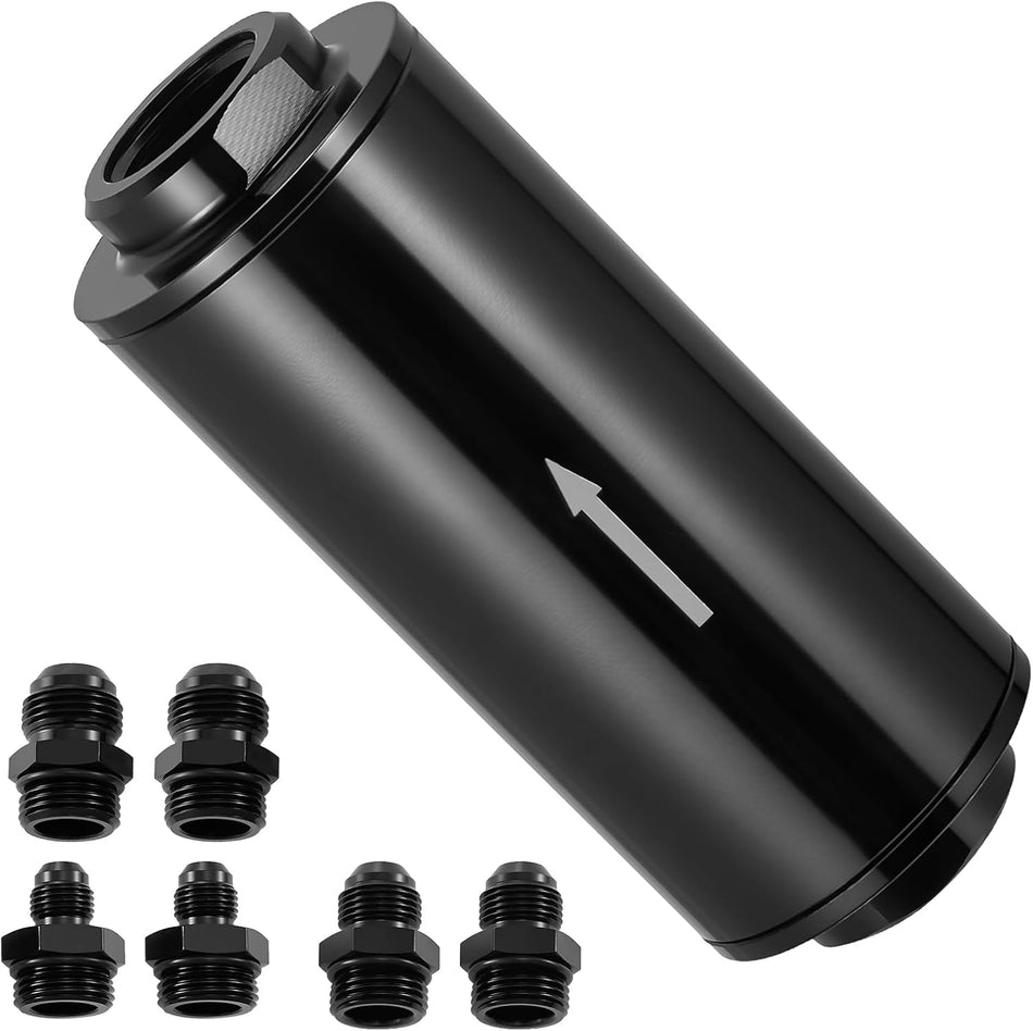 BDFHYK 10 Micron Inline Fuel Filter with 6AN 8AN 10AN Adapter, 50MM Aluminum for EFI Fuel System, Oil Fuel Filter Kit for Filtering Gasoline, Diesel, E859